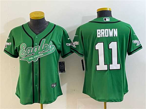 Women's Philadelphia Eagles #11 A. J. Brown Green Cool Base Stitched Baseball Jersey(Run Small),We sell and wholesale Women's Philadelphia Eagles #11 A. J. Brown Green Cool Base Stitched Baseball Jersey(Run Small) on line form chian!